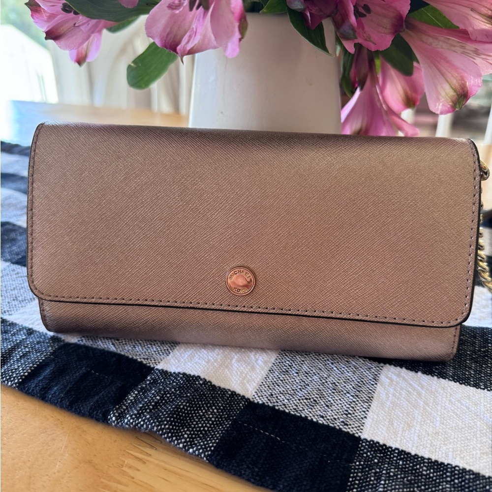 Michael Kors Rose Gold Leather Clutch Wristlet